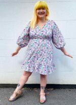 Pink + purple floral cotton wrapover mini dress - ref 180 - Resale item - UK 12-14