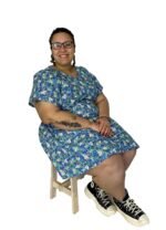 Blue vintage ditsy floral A-line wrapover dress - ref 132 - Resale item - UK 22-24