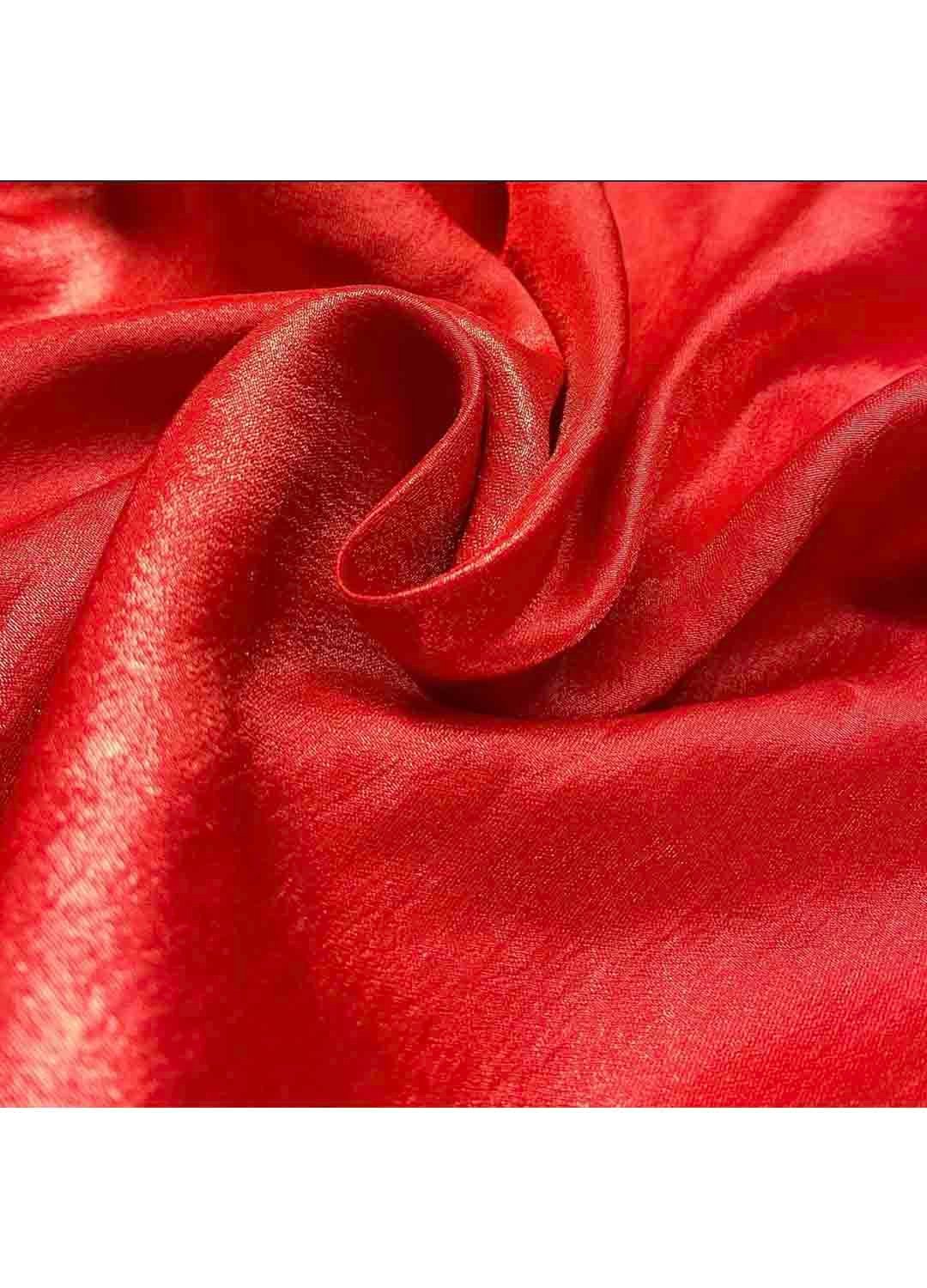 Fabric Ref 5077 - Red Sparkly Satin Viscose Mix