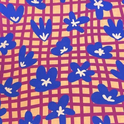 Fabric Ref 5628 - Floral And Check Cotton