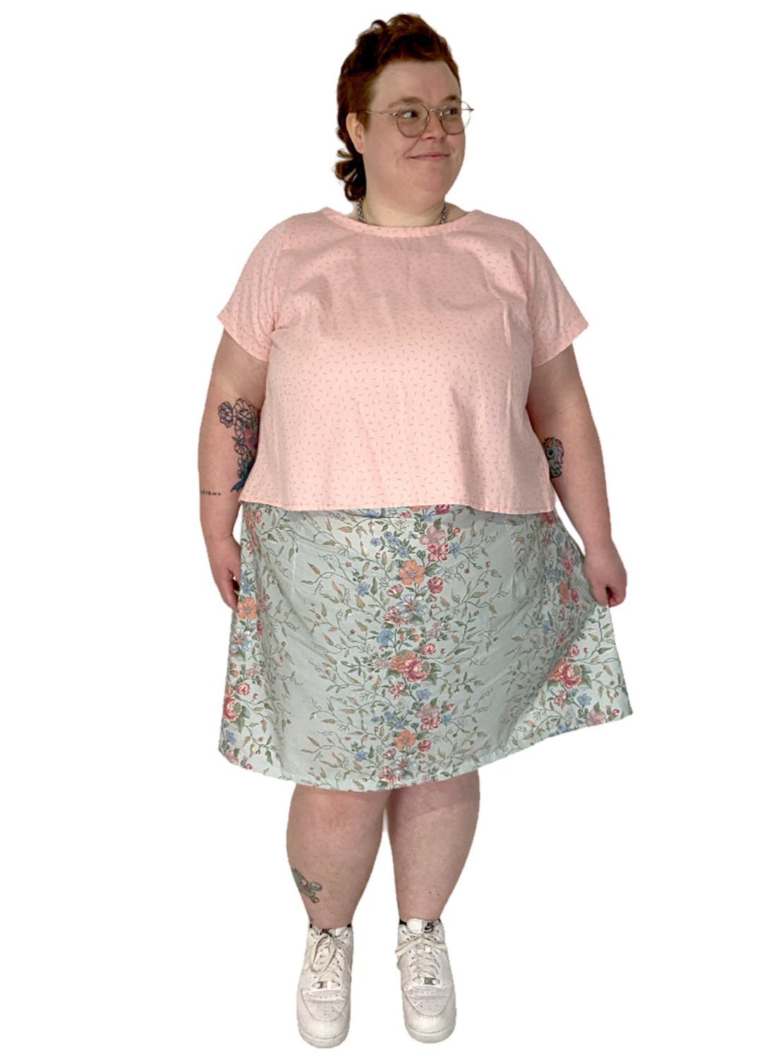 Blue vintage floral A-line skirt - ref 125 - Resale item - UK 22-24
