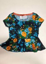 Black Floral Peplum Crop top- ref 65 - Resale item - Approx 10-12