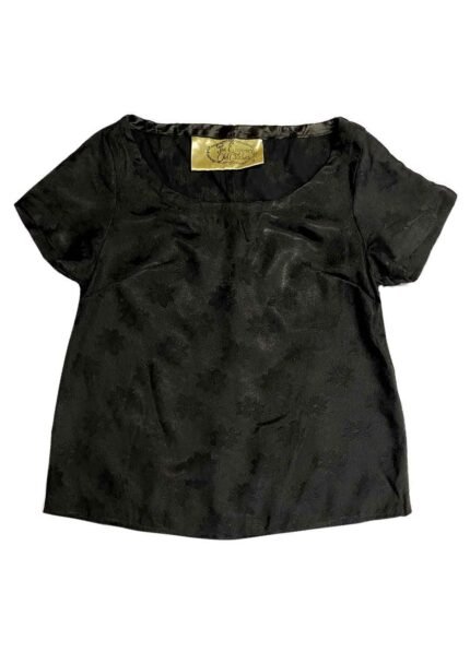 Black Floral Satin Tee - ref 237 - Resale item - Approx 6-8
