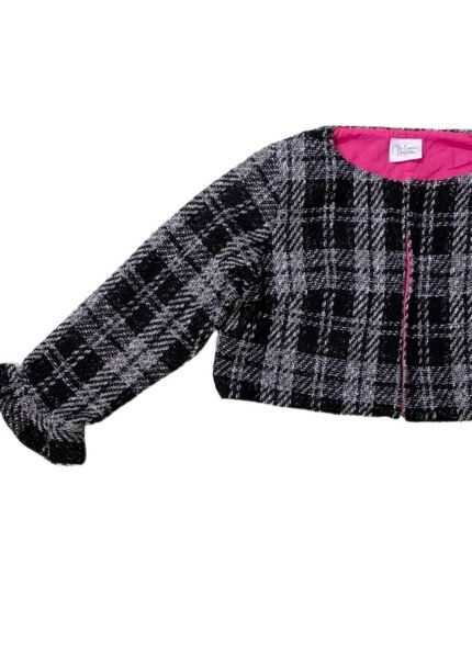 Grey Check Wool Cropped Jacket - ref 247 - Resale item - Approx UK 14-16