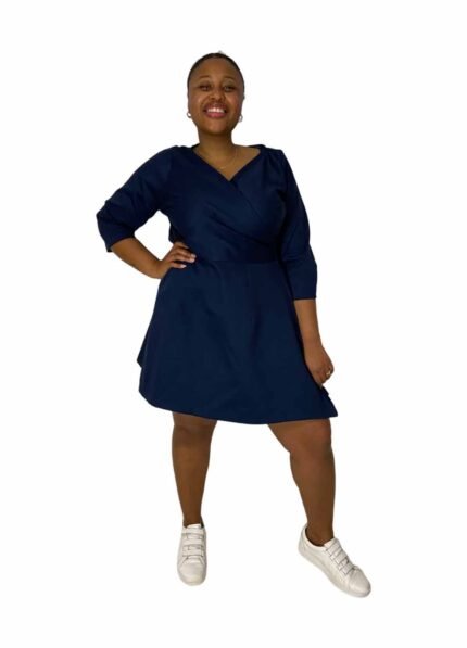 Blue A-line wrapover dress - ref 133 - Resale item - UK 14-16