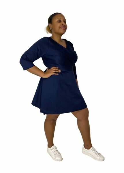 Blue A-line wrapover dress - ref 133 - Resale item - UK 14-16