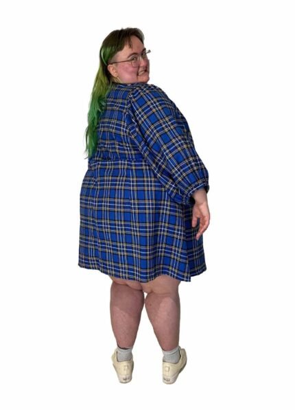 Blue checked A-line dress - ref 120 - Resale item - UK 30-32