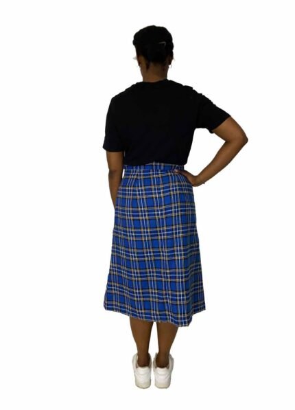 Blue checked A-line skirt - ref 124 - Resale item - UK 12-14
