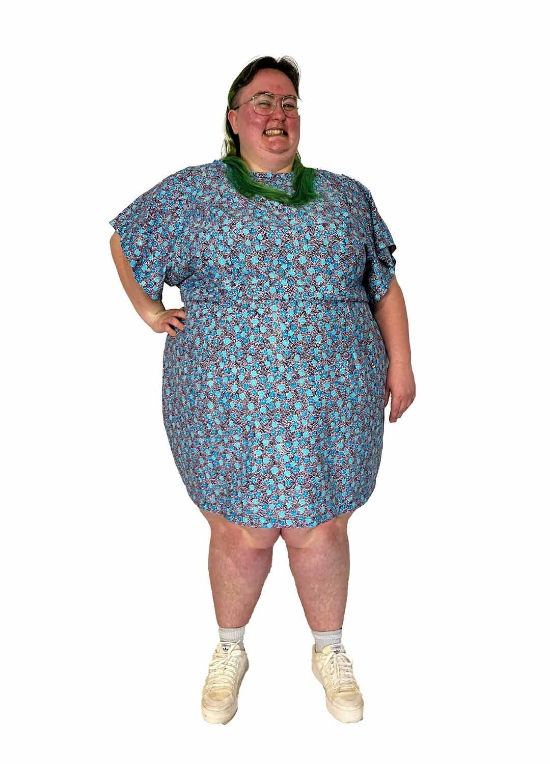 Blue vintage ditsy floral mini dress - ref 117 - Resale item - UK 30-32