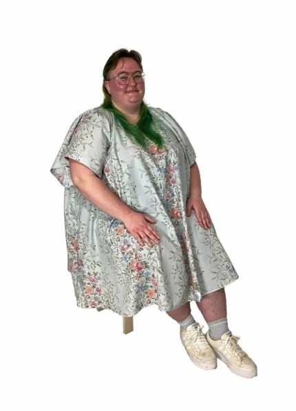 Blue vintage floral trapeze dress - ref 116 - Resale item - UK 30-32