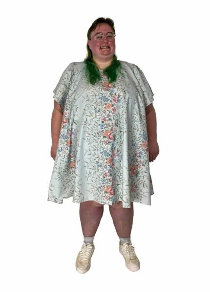 Blue vintage floral trapeze dress - ref 116 - Resale item - UK 30-32