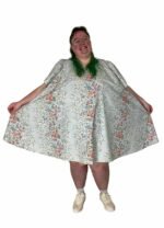 Blue vintage floral trapeze dress - ref 116 - Resale item - UK 30-32