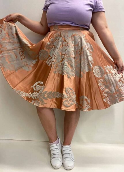 Orange Brocade Circle Skirt- ref 18 - Resale item - Approx 14-16