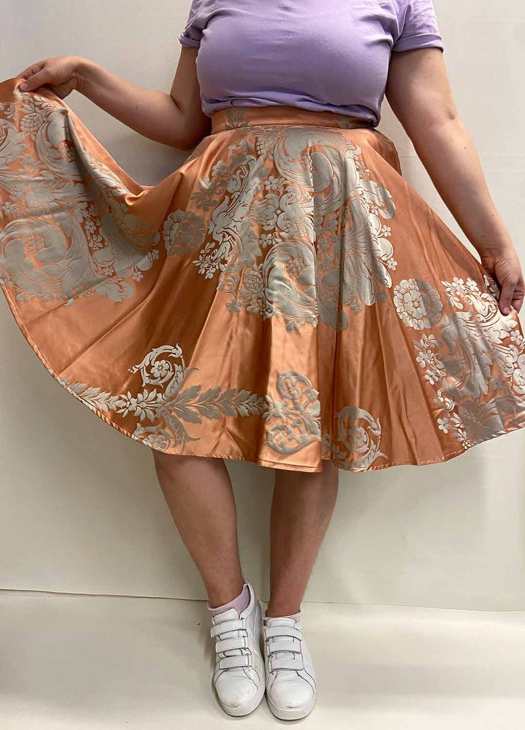 Orange Brocade Circle Skirt- ref 18 - Resale item - Approx 14-16