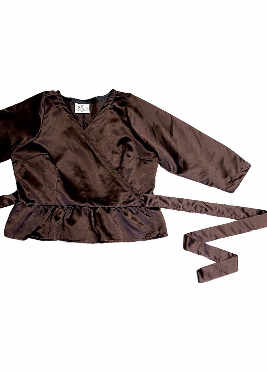 Brown satin wrapover crop top - ref 220 - Resale item - UK 12-14