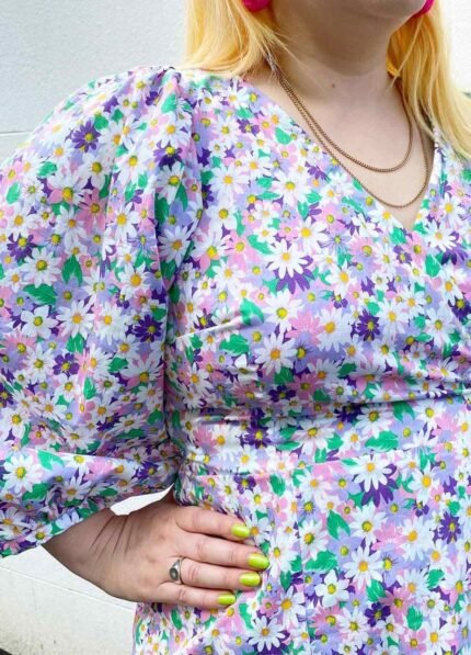 Pink + purple floral cotton wrapover mini dress - ref 180 - Resale item - UK 12-14