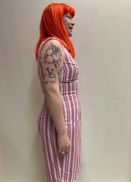Pink Stipe Pencil Dress- ref 79 - Resale item - Approx 12-14