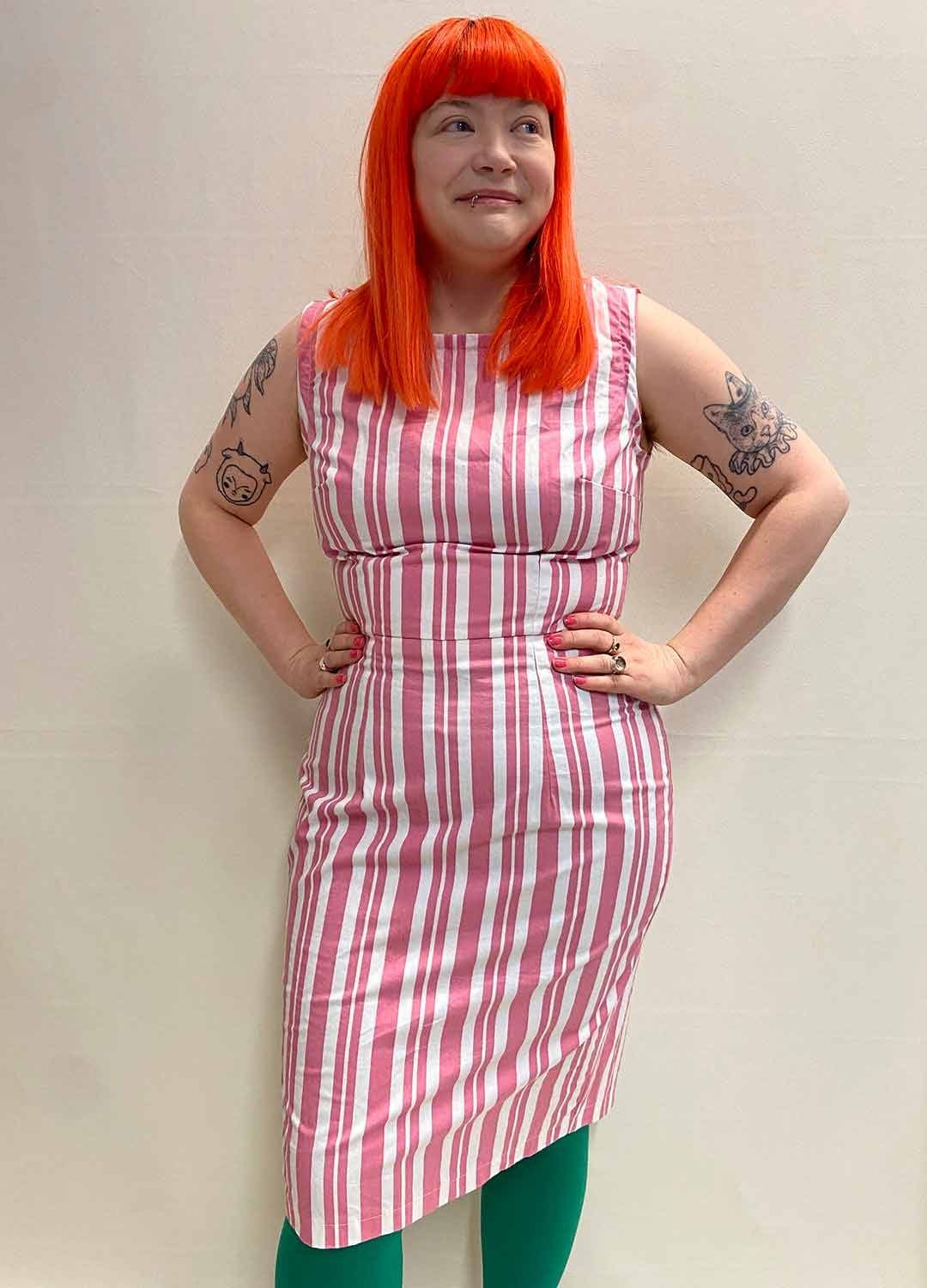 Pink Stipe Pencil Dress- ref 79 - Resale item - Approx 12-14