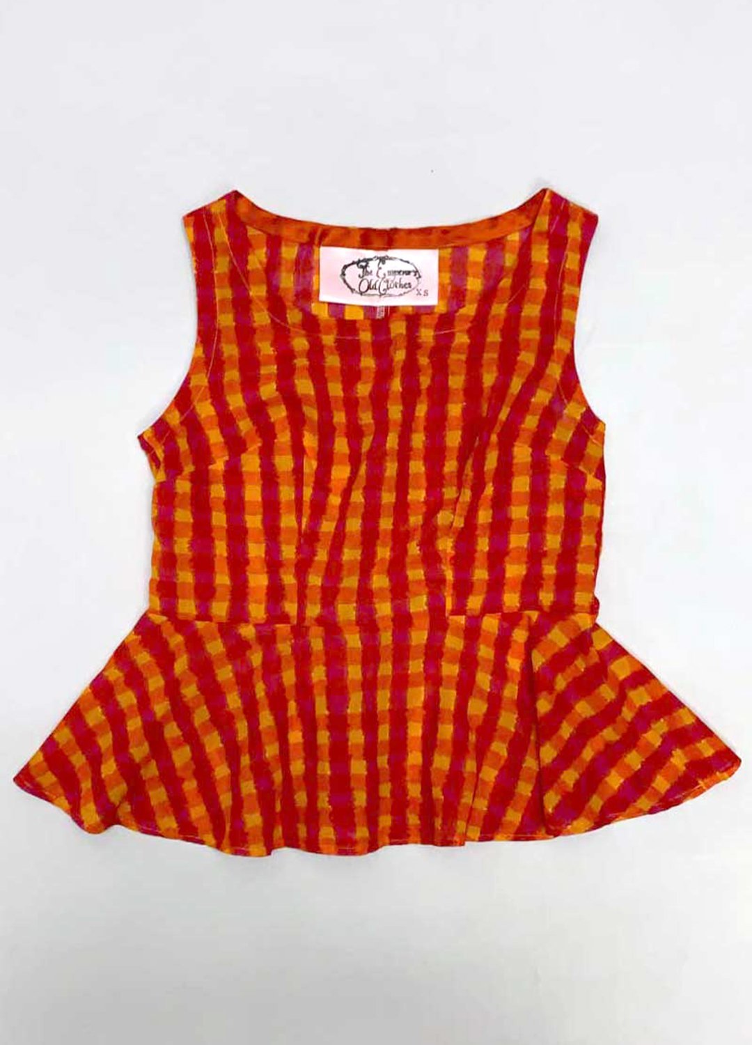 Pink and Orange Check Peplum Crop top - Ref 66 - Resale item - UK 6-8 1 Pink and Orange Check Peplum Crop top - Ref 66 - Resale item - UK 6-8