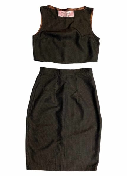 Dark Brown Stripe Wool Pencil Skirt Two Piece - Ref 235/236 - Resale item - UK 10-12
