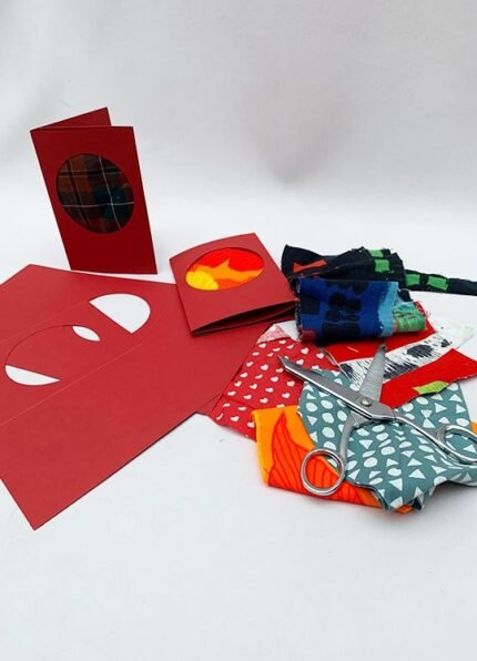 Fabric Scrap Card Making Kit - 5 Cards - Red
