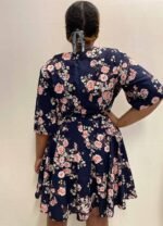 Navy Floral Skater Dress- ref 3 - Resale item - Approx 14-16