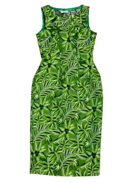 Green leaf brocade pencil dress- ref 253 - Resale item - Approx 10-12