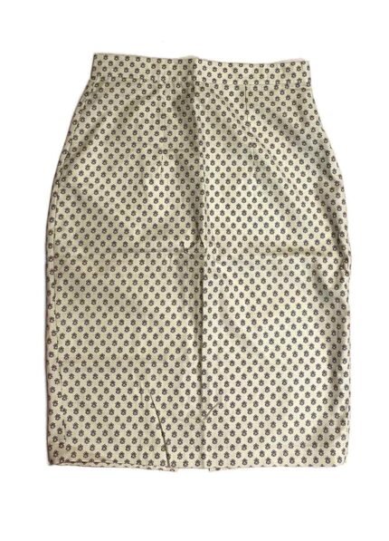 Beige floral patterned cotton pencil skirt – ref 234 – Resale item – Approx UK 10-12