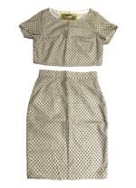 Beige floral patterned cotton pencil skirt two piece - Ref 233/234 - Resale item - UK 10-12