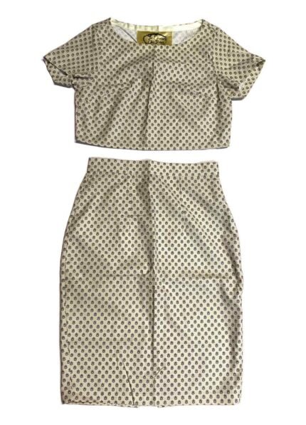 Beige floral patterned cotton pencil skirt two piece - Ref 233/234 - Resale item - UK 10-12