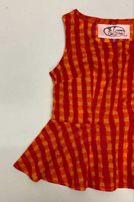 Pink and Orange Check Peplum Crop top - Ref 66 - Resale item - UK 6-8