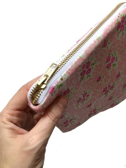 Satin Pink Floral Make Up Bag