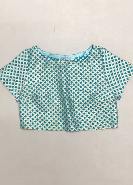 Blue Crosshatch Crop top- Ref 55 - Resale item - UK 6-8