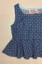 Blue Floral Peplum Crop-Top - ref 101 - Resale item - Approx 14-16