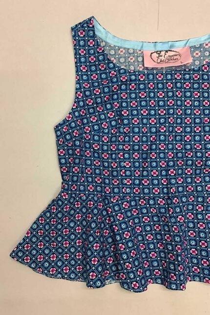Blue Floral Peplum Crop-Top - ref 101 - Resale item - Approx 14-16
