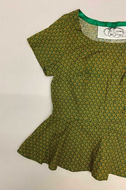 Mustard Floral Brocade Peplum Crop-Top - ref 102 - Resale item - Approx 6-8