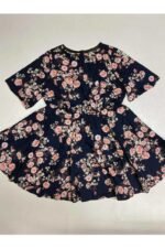 Navy Floral Skater Dress- ref 3 - Resale item - Approx 14-16