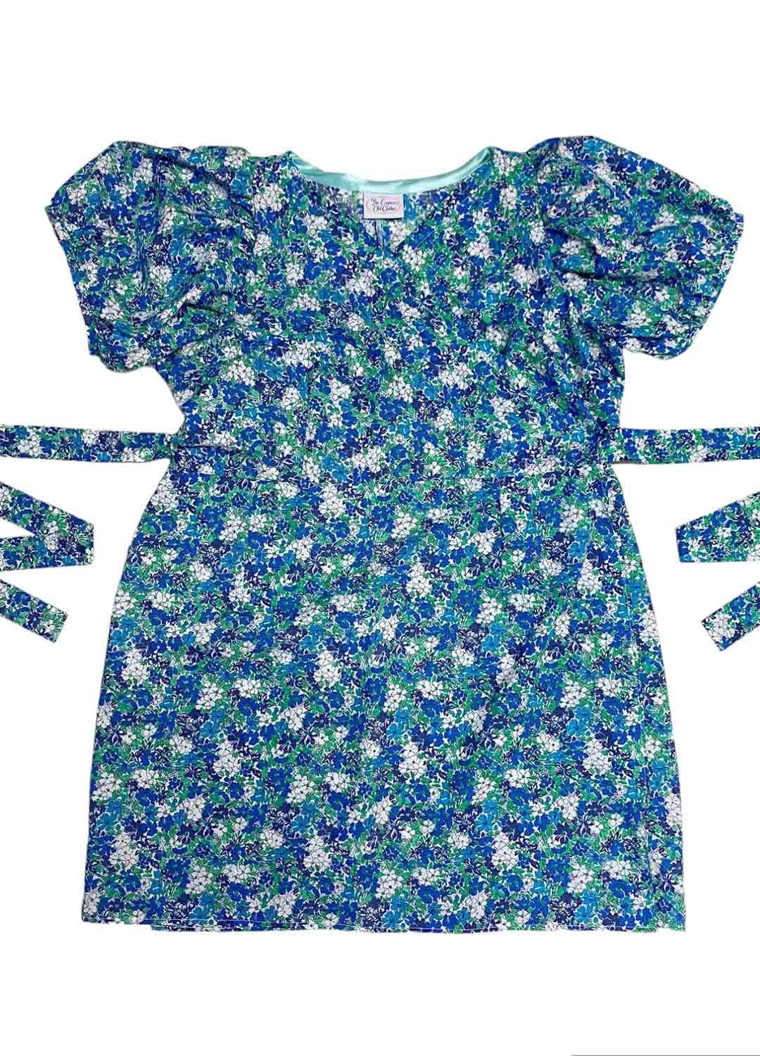 Blue ditsy floral wrapover minidress - ref 134 - Resale item - UK 18-20