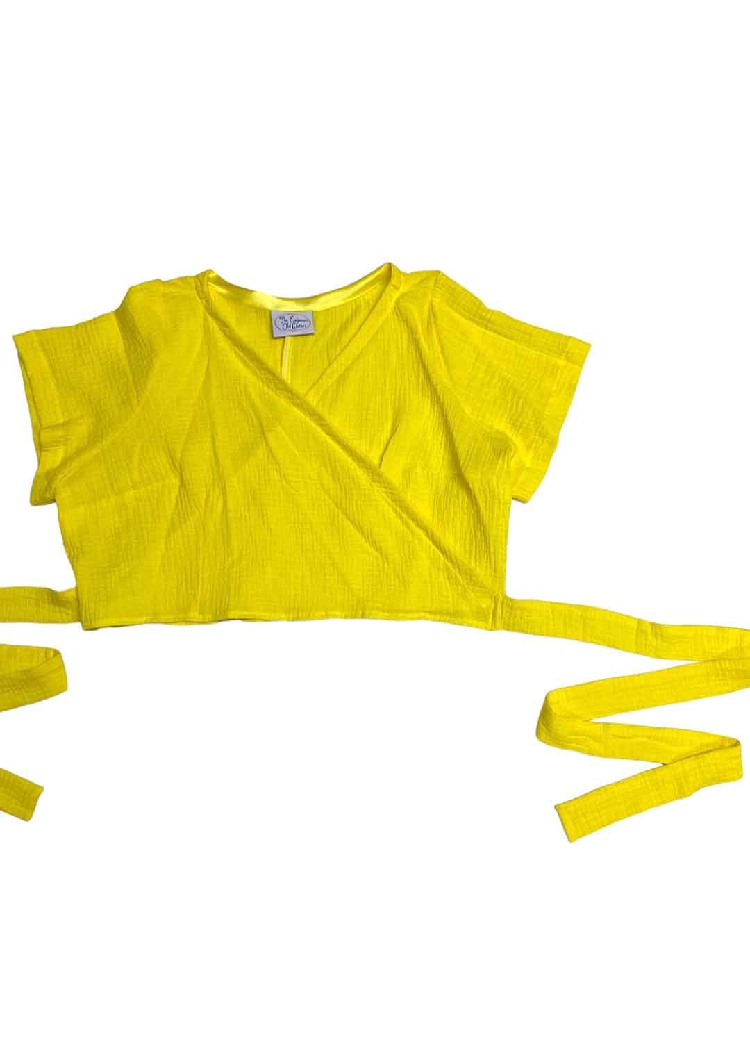 Yellow cheesecloth wrapover crop top - ref 137 - Resale item - UK 14-16