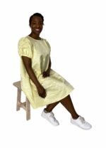 Lemon satin brocade trapeze dress - ref 114 - Resale item - UK 10-12