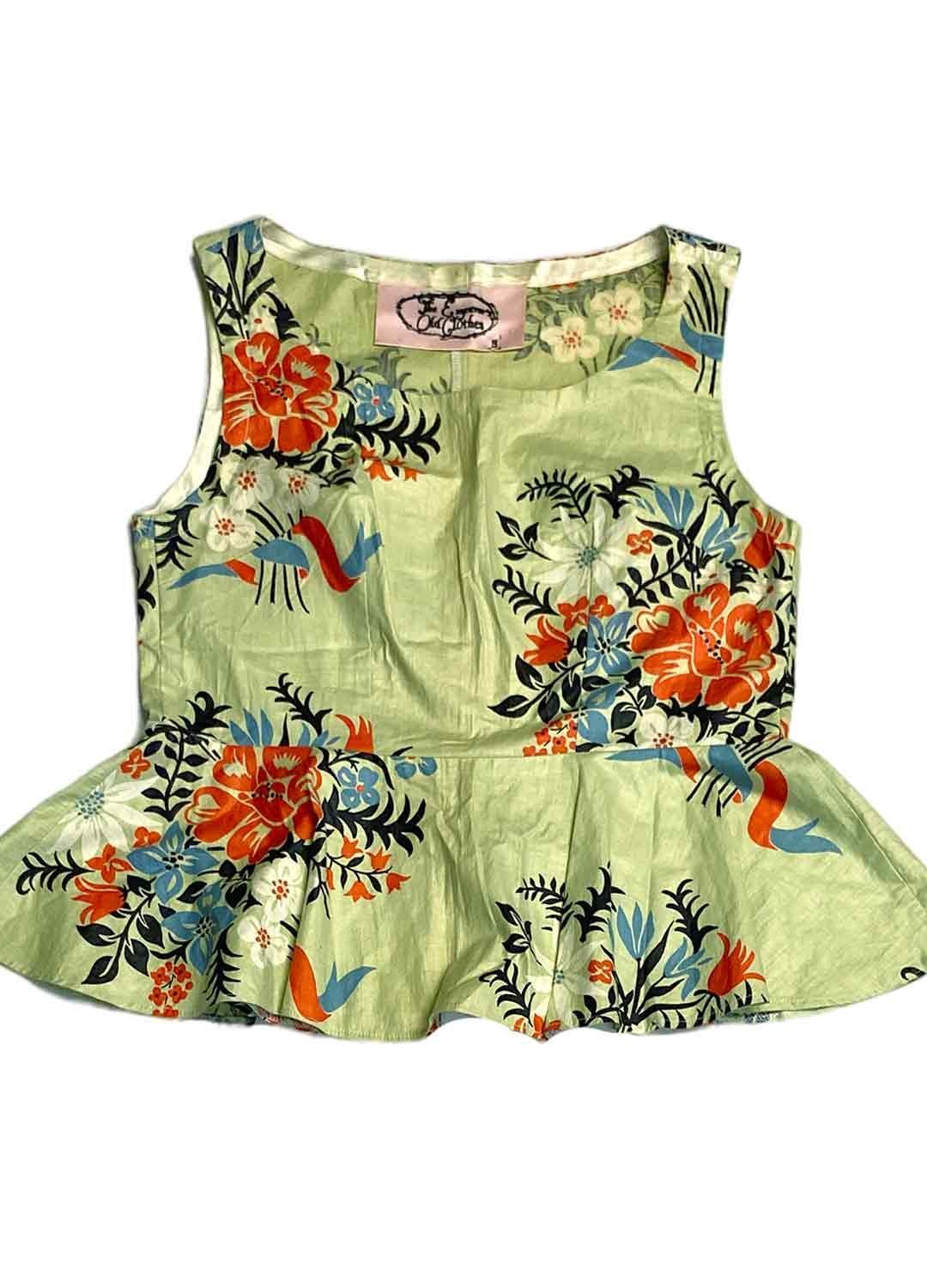 Green floral cotton crop top - ref 227 - Resale item - Approx UK 10-12