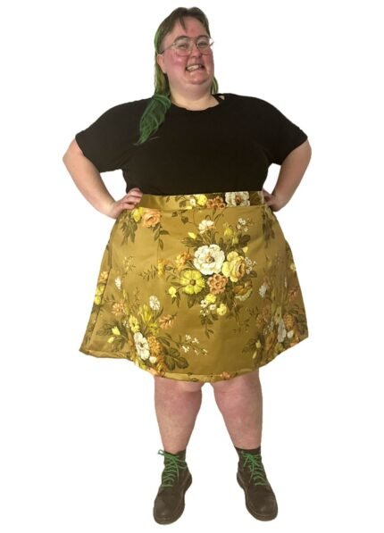 Gold vintage floral A-line skirt - ref 126 - Resale item - UK 30-32