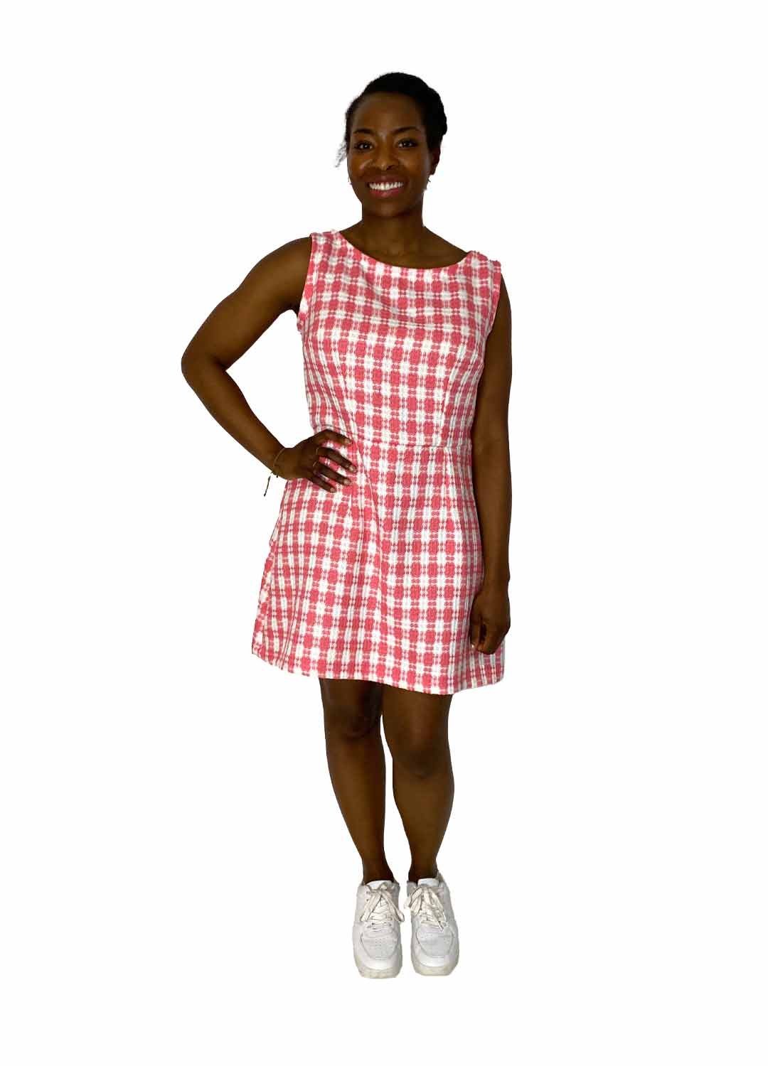 Pink + white checked A-line dress - ref 118 - Resale item - UK 12-14