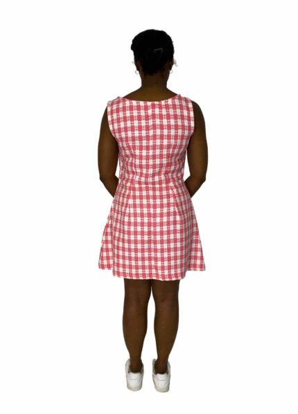 Pink + white checked A-line dress - ref 118 - Resale item - UK 12-14