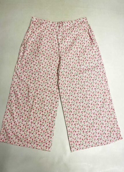Pink + white ditsy floral cotton wide leg trousers - ref 166 - Resale item - Approx UK 22-24
