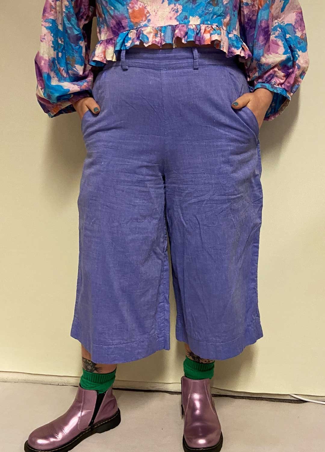 Pale blue cotton culottes - ref 167 - Resale item - Approx UK 12-14