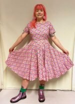 Pink ditsy floral cotton skater dress - ref 181 - Resale item - Approx UK 10-12