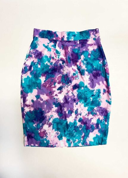 Teal + purple tie dye cotton pencil skirt- ref 173 - Resale item - Approx UK 10-12