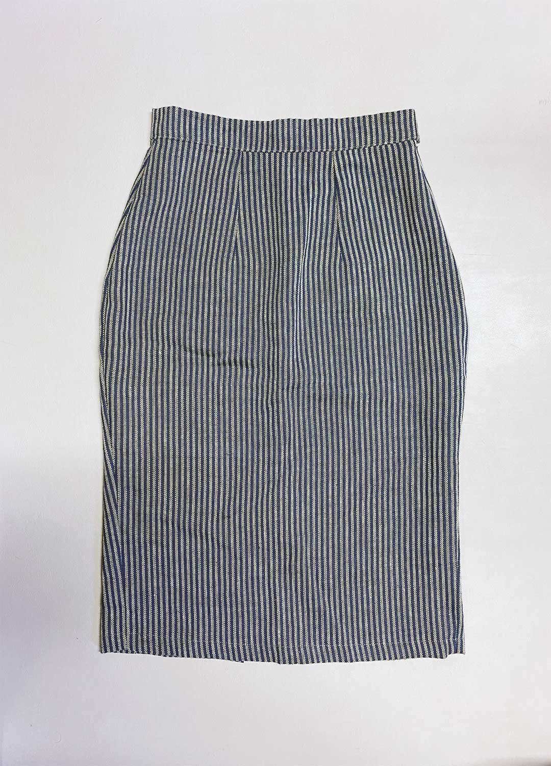 Blue stripey pencil skirt- ref 188 - Resale item - Approx UK 10-12
