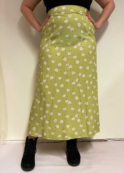 Green floral + dotty viscose A-line skirt- ref 172 - Resale item - Approx UK 14-16